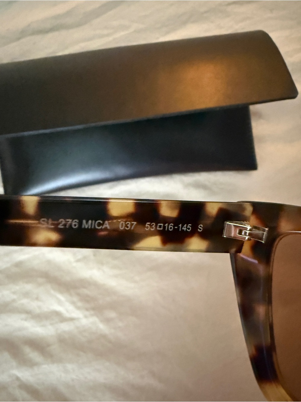 Saint Laurent Mica Tortoiseshell Sunglasses and Case - Picture 9 of 11